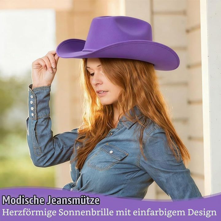 Cowgirl Hut Weiss Damen, Westliche Cowboyhüte 3PCS, Western Cowboyhut Set, Ideal für Rollenspiele au