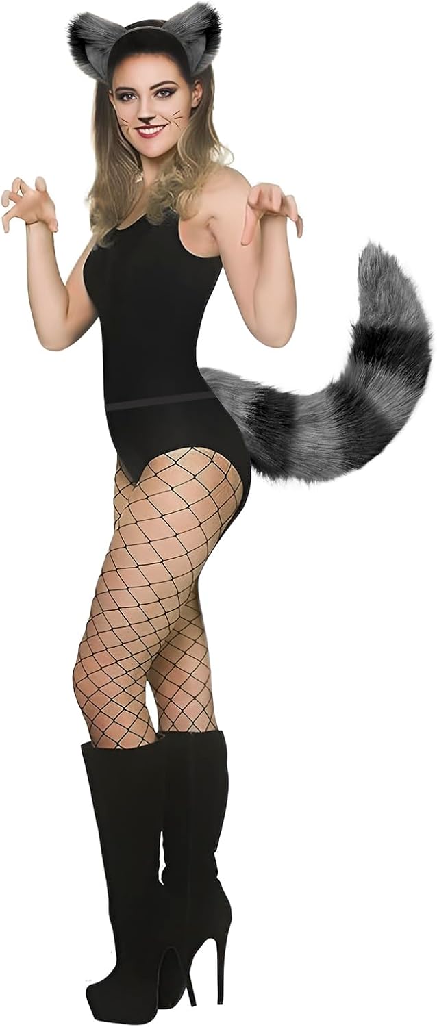 JIAHG Halloween Cosplay Kostüm Fuchs Ohren und Schwanz Set Katze Wolf Waschbär Ohren und Schwanz Set
