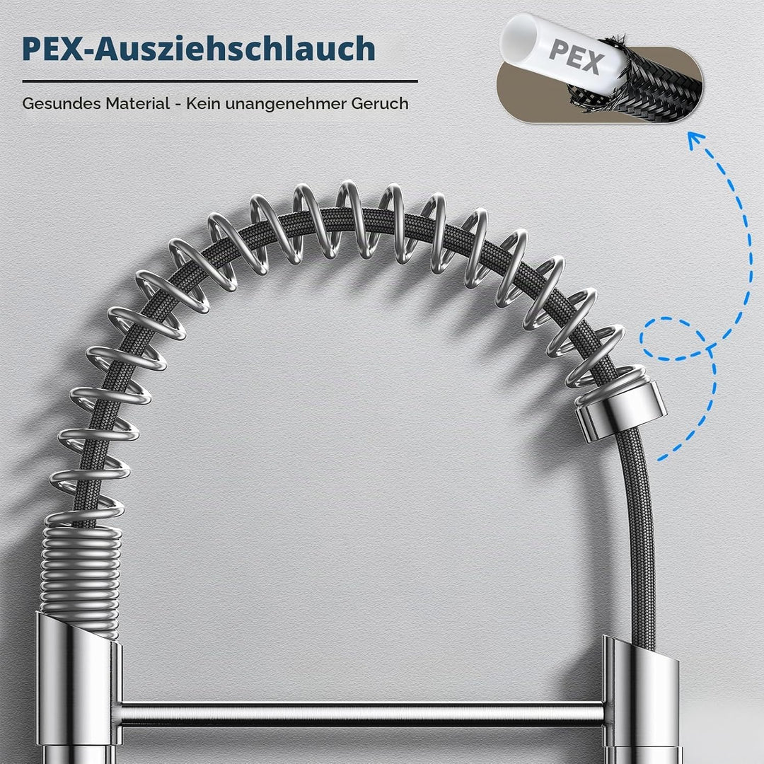 Wasserhahn Küche,Hoher Bogen Hochdruck Küchenarmatur mit Herunterziehen Brause, Spiralfeder Spültisc
