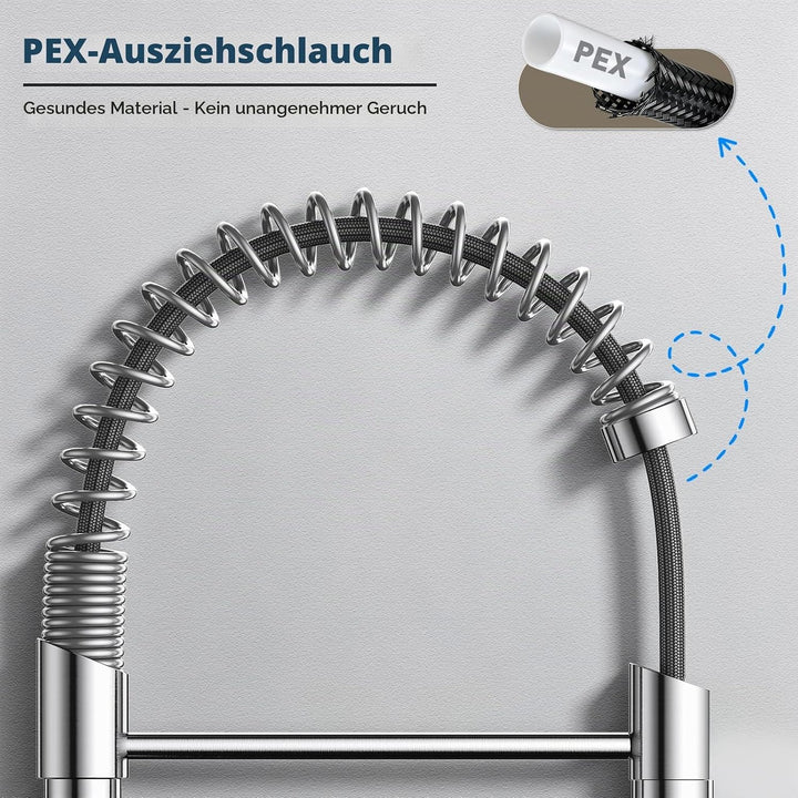 Wasserhahn Küche,Hoher Bogen Hochdruck Küchenarmatur mit Herunterziehen Brause, Spiralfeder Spültisc