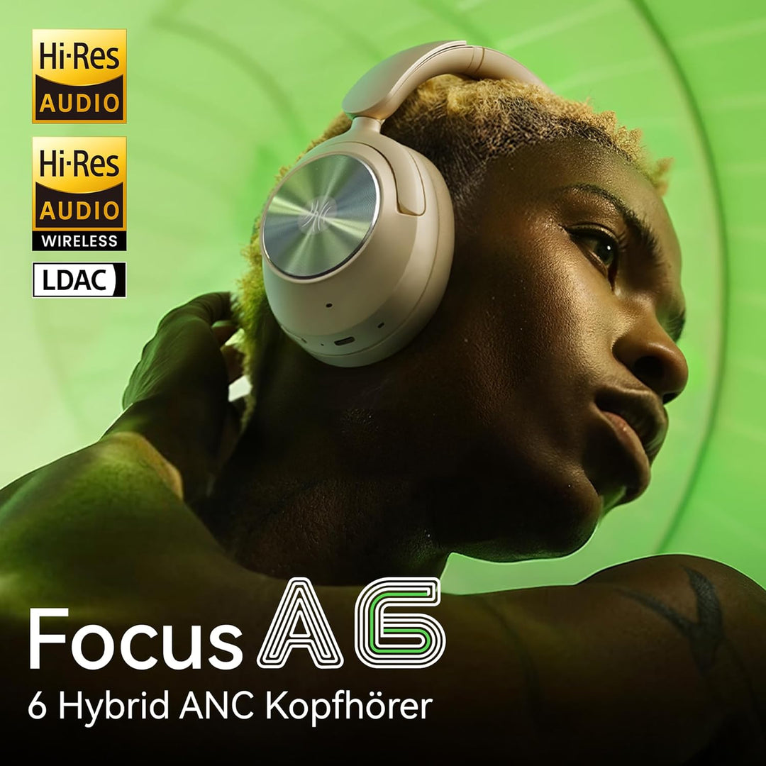 OneOdio Focus A6 Hybrid Active Noise Cancelling Kopfhörer – 75h Spielzeit, LDAC Hi-Res Sound, Blueto