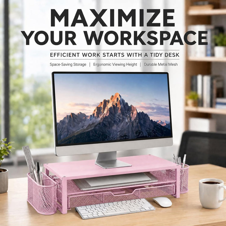 Monitorständer mit Schublade & 2 Stifthaltern - Ergonomische Schreibtisch-Erhöhung für Laptop & Bild