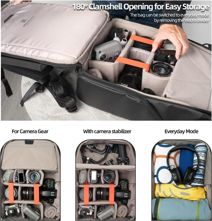 Besnfoto Kamerarucksack Wasserdicht, Fototasche Kameratasche für DSLR SLR spiegellose Kamera mit Lap