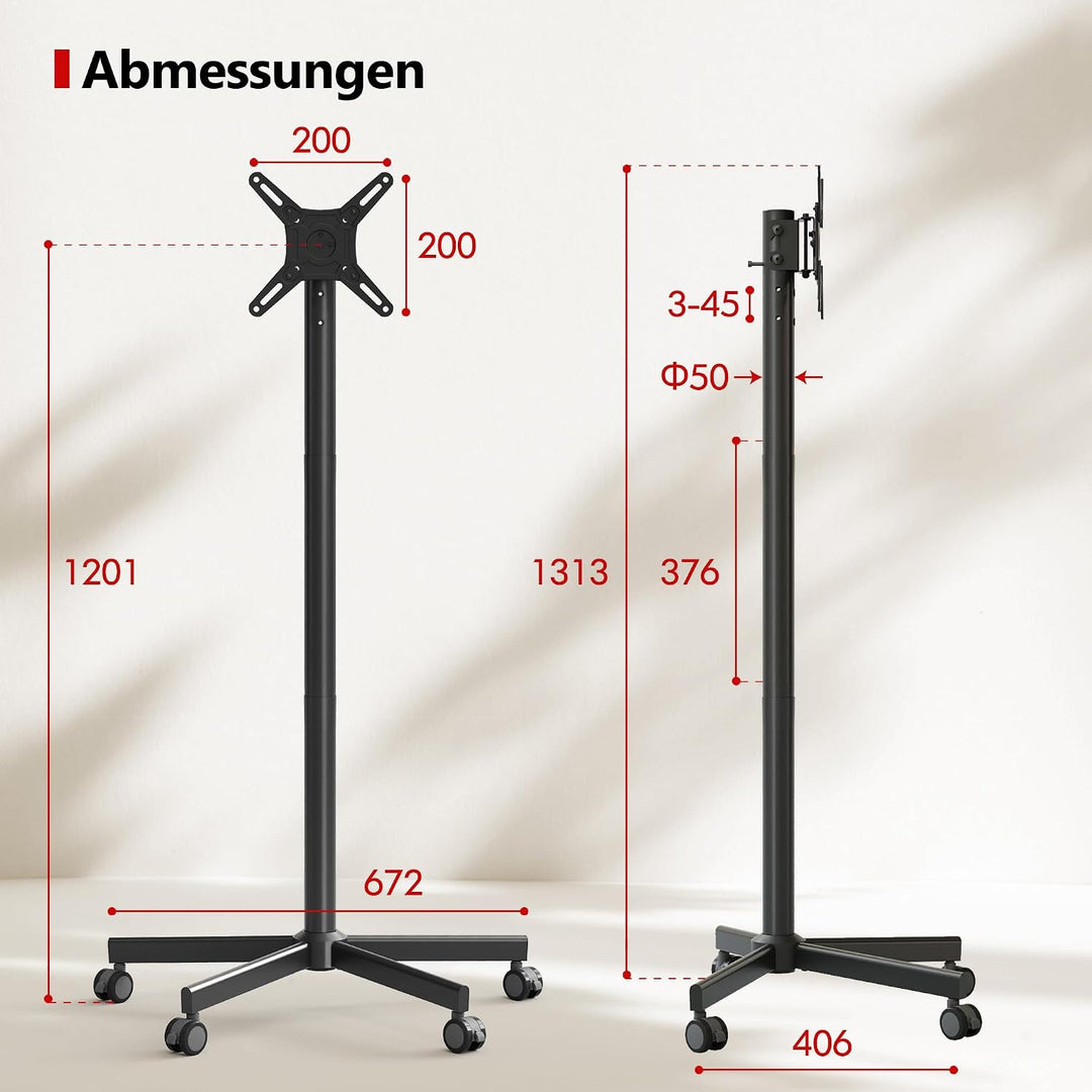 AOKCOS TV Ständer Rollbar, Fernsehständer auf Rollen für 19-42 Zoll Fernseher, TV Bodenständer Höhen