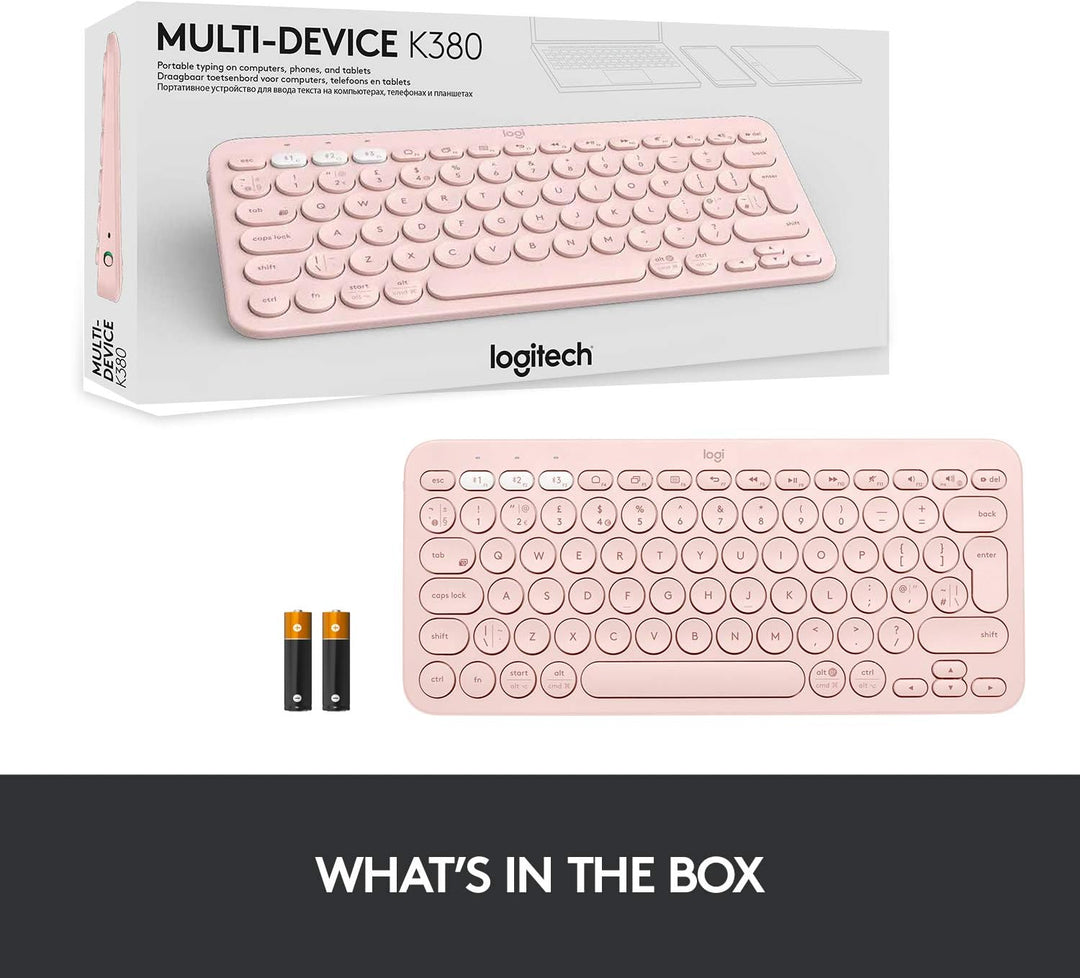 Logitech K380 Kabellose Bluetooth-Tastatur, Multi-Device & Easy-Switch Feature, Windows- und Apple-S
