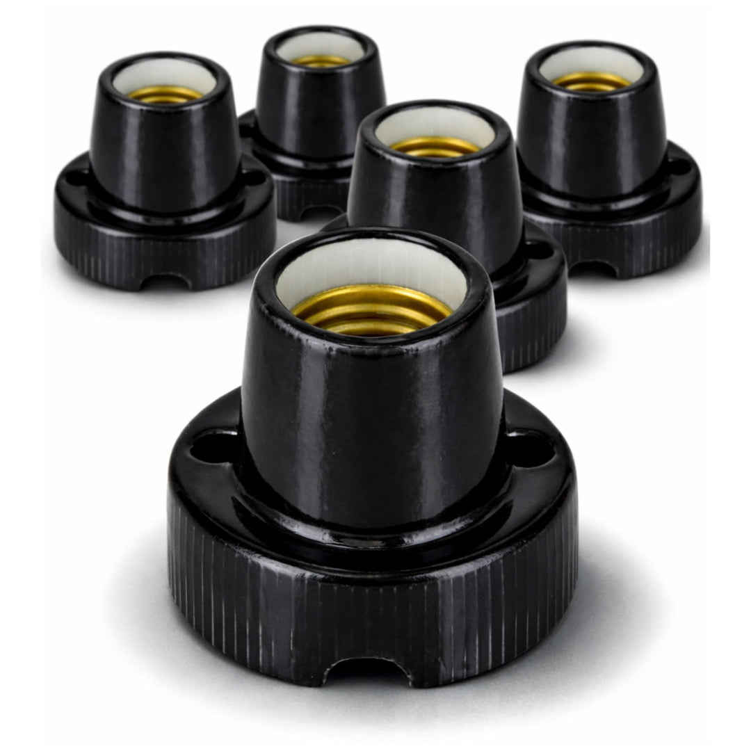 5er Pack, Porzellan Aufbauleuchte E27, Glasur schwarz