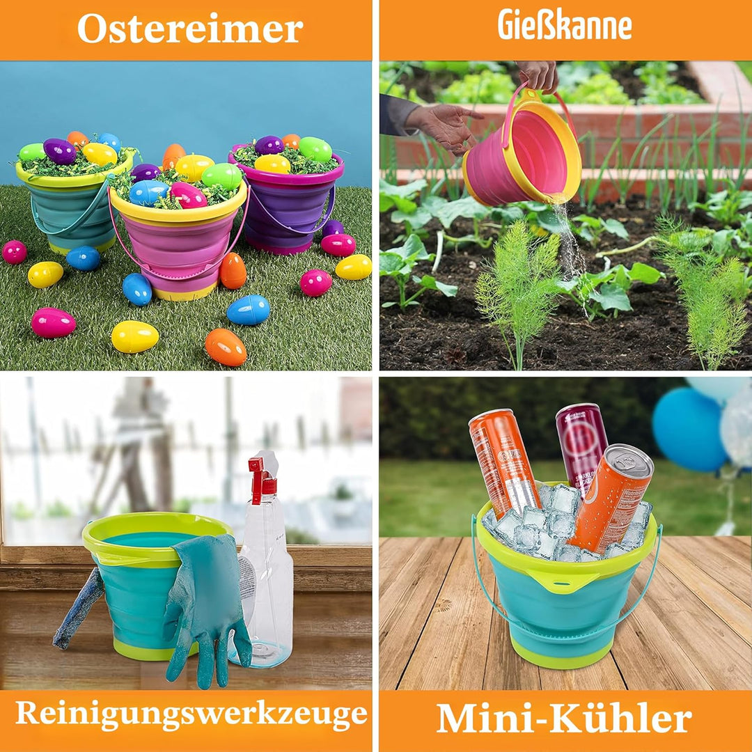 JOYIN 3 Packungen Faltbares Strand Eimer Set，Sandkasten Faltbare Sandspielzeug Eimer mit Netz-Rücksa