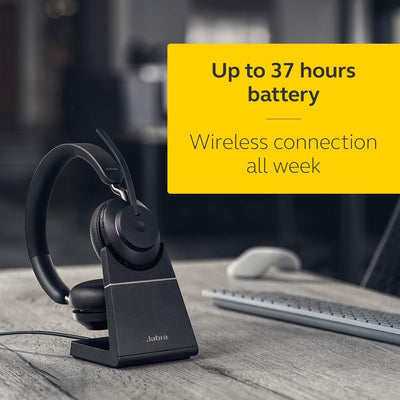 Jabra Evolve2 65 Wireless PC Headset with Charging Stand – Noise Cancelling UC Certified Stereo Head