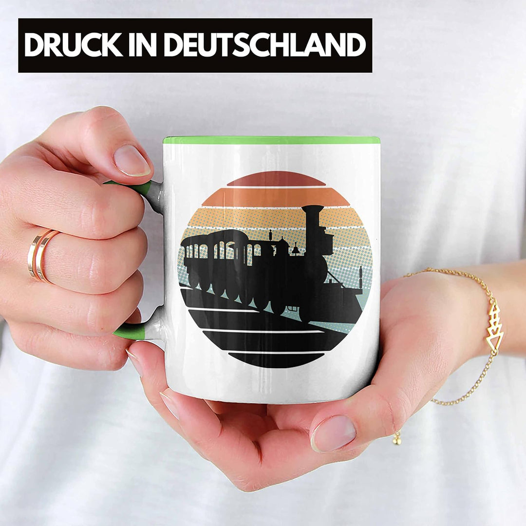 Trendation - Lustige Eisenbahn Tasse für Eisenbahner Geschenk Vintage Grafik (Grün), Grün