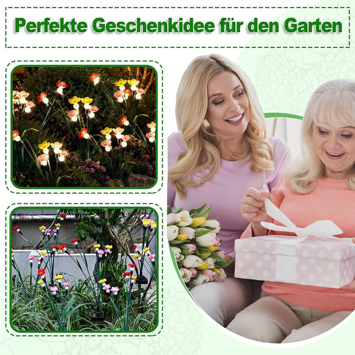 Solar-Gartenlichter, 4 Stück, schwingende Blume und Glühwürmchen, schwingt im Wind, Solar-Aussenleuc
