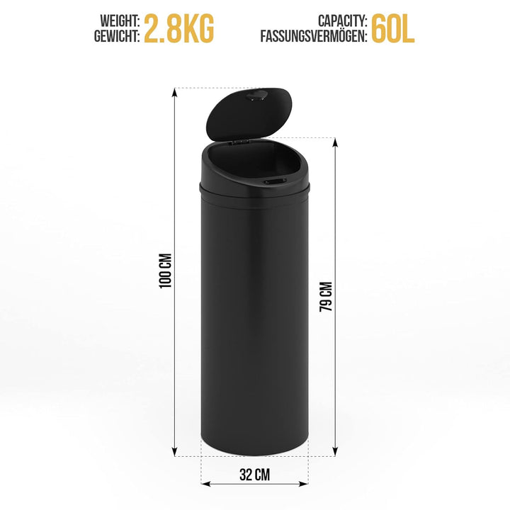 Jago® Mülleimer mit Sensor - 30/40/50/60L, Edelstahl/verzinkter Stahl, Rund, mit Klemmring, für Küch