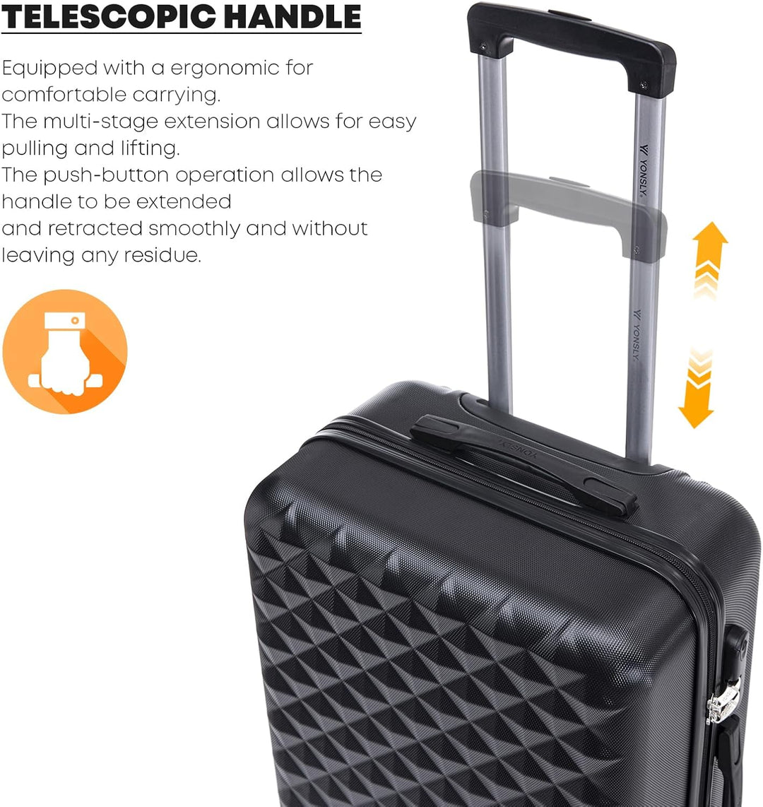 Koffer Suitcase XL Schwarz, Trolley Reisekoffer, Rollkoffer Handgepäck mit 4 Rollen 360°, Hartschale