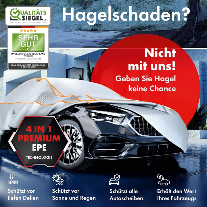 WALSER Premium Hagel- &amp; Hitzeschutz Abdeckplane Auto, Auto Hagelschutzplane EPE Sun Protect - reduzi