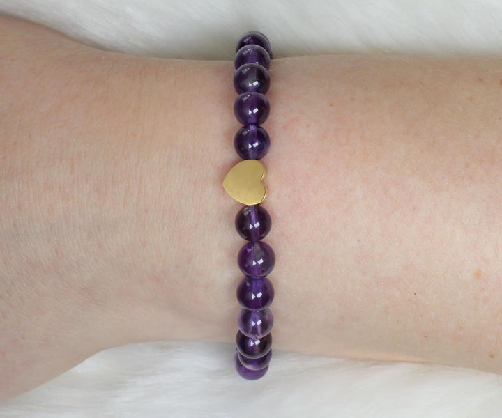 Echtes Edelstein Armband mit 6mm Perlen und Edelstahlherz - verschiedene Längen - Heilstein Schutzst