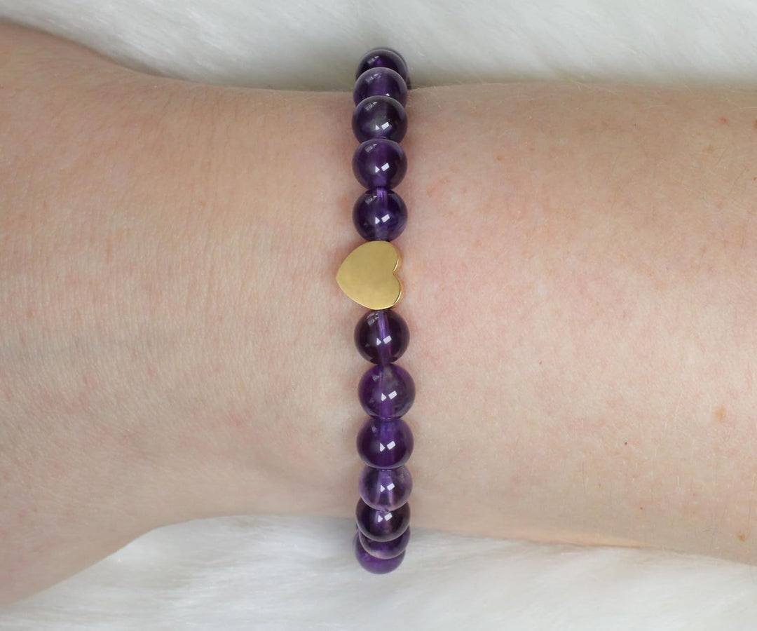 Echtes Edelstein Armband mit 6mm Perlen und Edelstahlherz - verschiedene Längen - Heilstein Schutzst