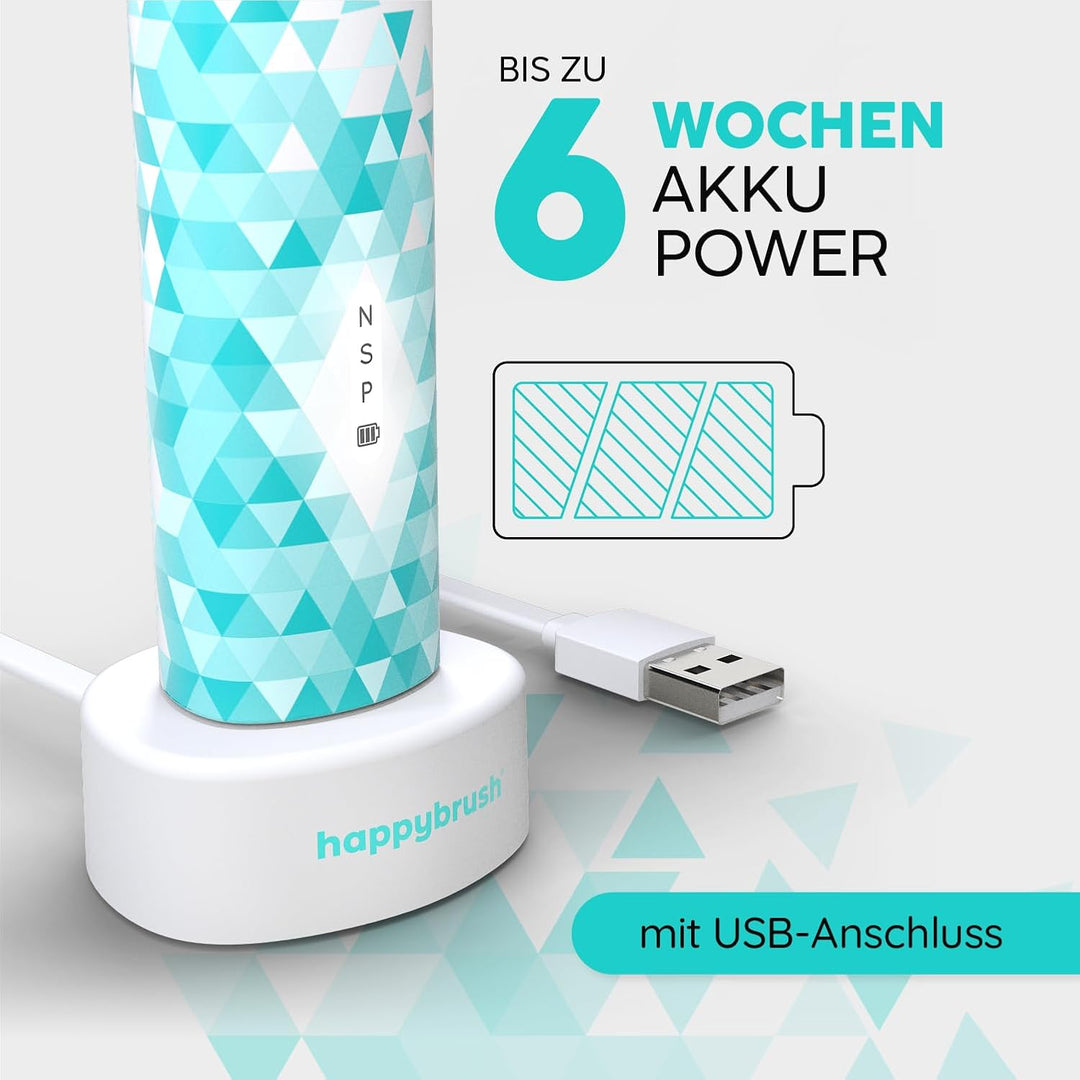 happybrush® Elektrische Schall-Zahnbürste Eco VIBE 3 - Nachhaltige Zahnbürste mit 6 Wochen Power-Akk