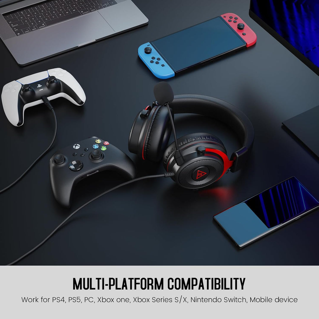 EKSA Gaming Headset, PC Headset mit Abnehmbar Mikrofon mit Geräuschunterdrückung, 3D Surround Sound