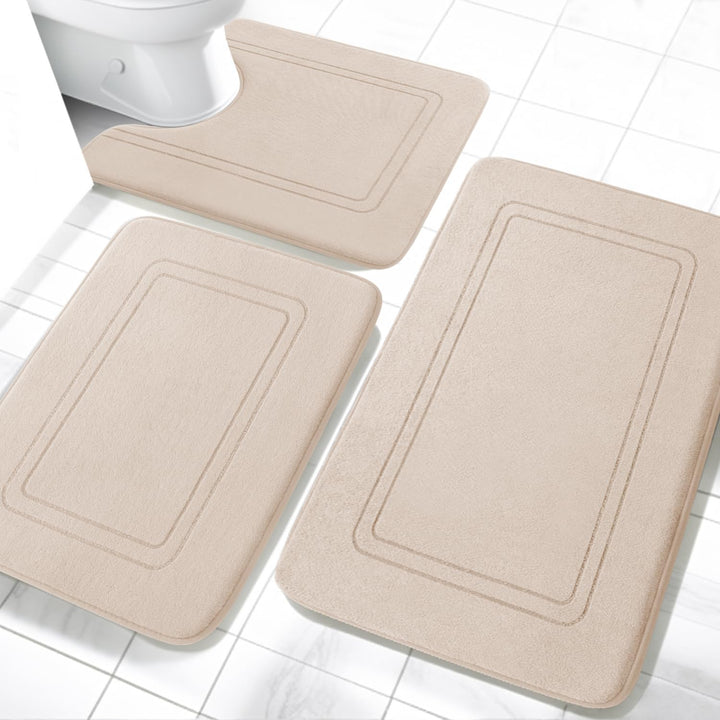 chakme Badezimmerteppich Set 3 Teilig, Weiche Memory-Schaum Badematte und U Förmige wc Vorleger, Bad