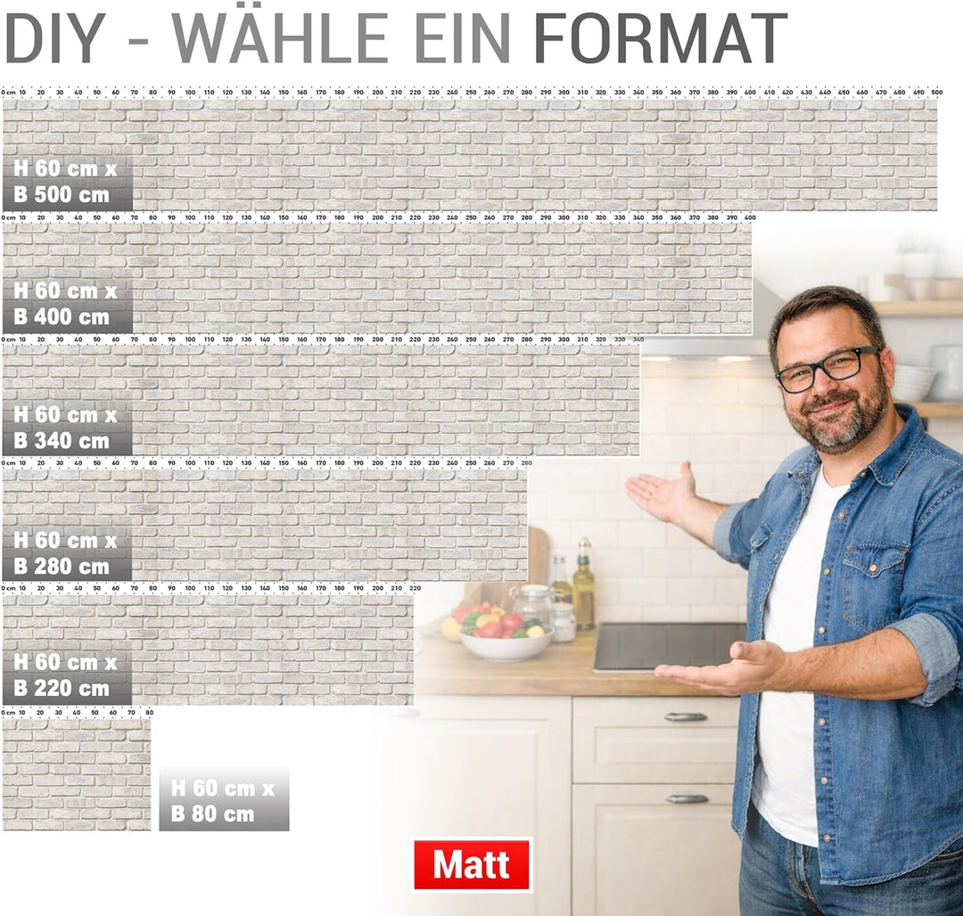 StickerProfis Küchenrückwand selbstklebend Glasoptik - GEKALKTE Wand - 1.8mm, Versteift, alle Unterg