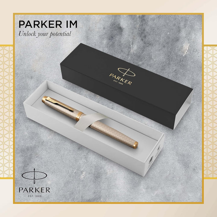 Parker IM Tintenroller - Premium Warm Silver - feine Spitze - Schwarz - Geschenkbox Premium Warm Sil