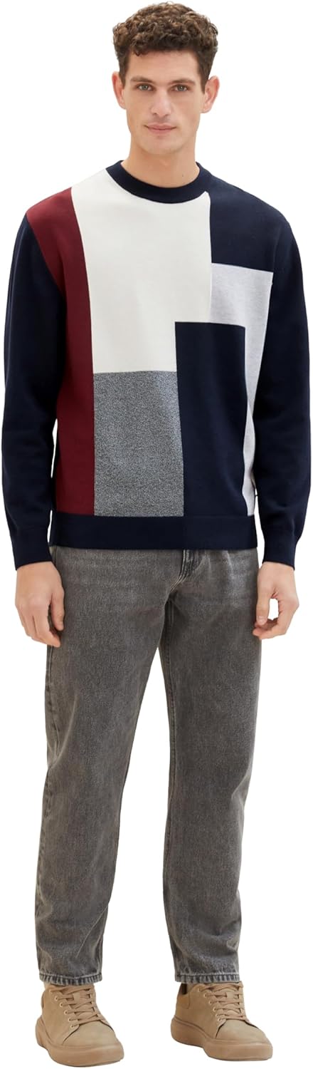 TOM TAILOR Herren Cosy Colormix Pullover S 34178 - Knitted Multi Color Block, S 34178 - Knitted Mult
