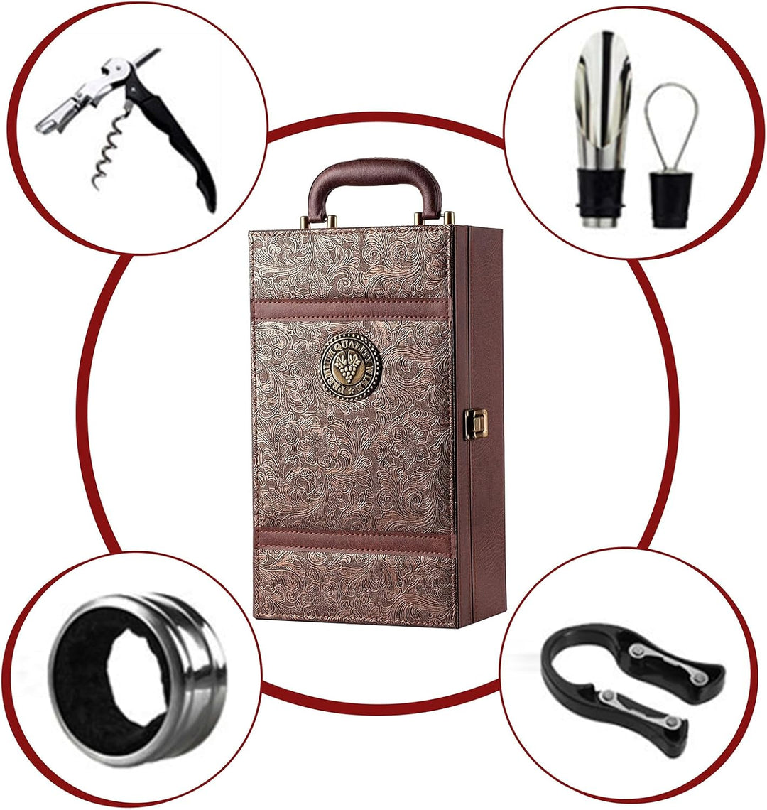 Weinflasche Box Weinkoffer Geschenkset Sommelier für 2 Flaschen - Weintragekoffer für Hochzeit Jubil