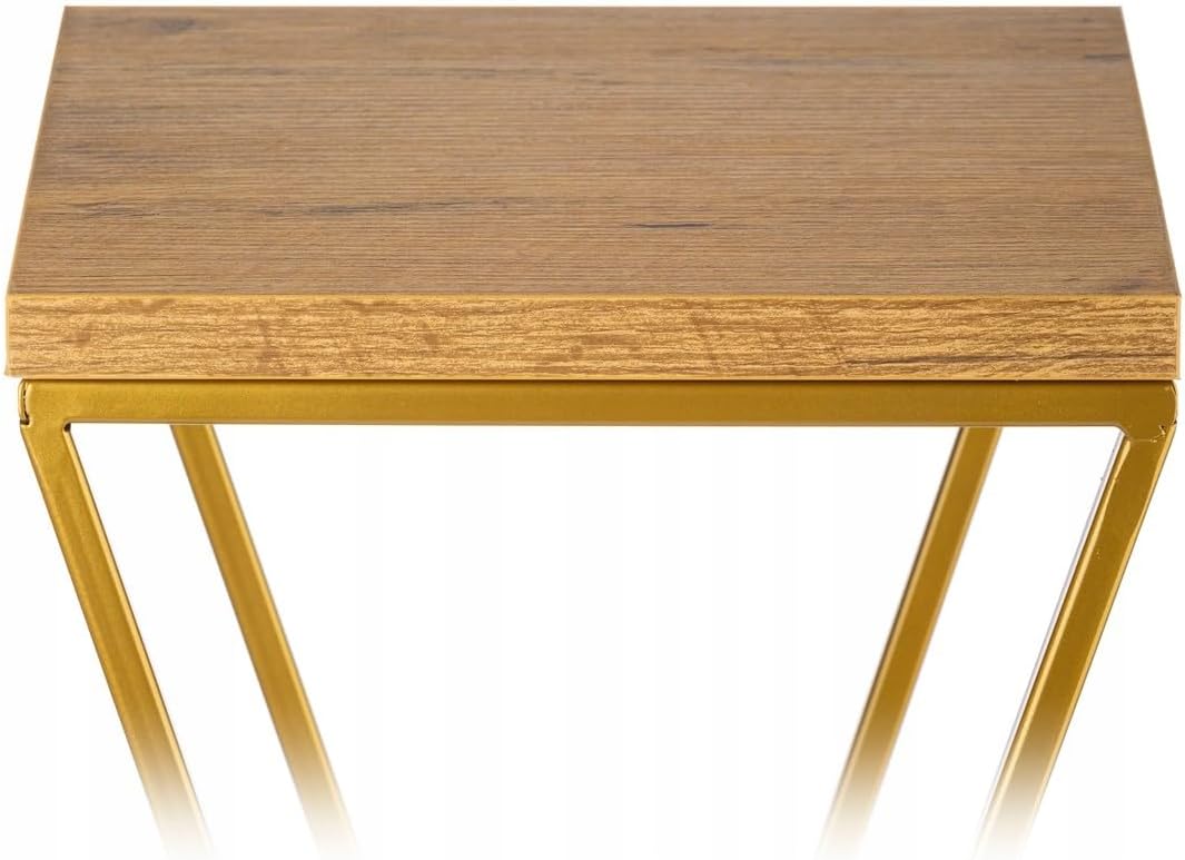 Pflanzenständer Metall 70 cm Hoch - Stabiler und Fester Blumenhocker mit Eiche Optik MDF-Platte auf