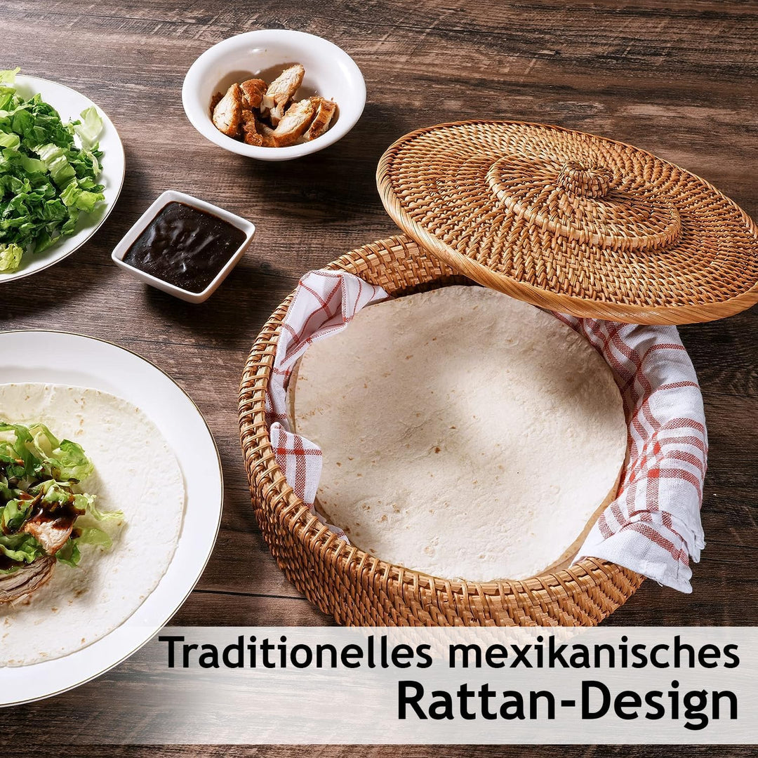 Tortillada - 26 cm Tortilla Wärmer/Tortilla Wärmer Korb Handgemacht aus Rattan inkl. Geschirrtuch au