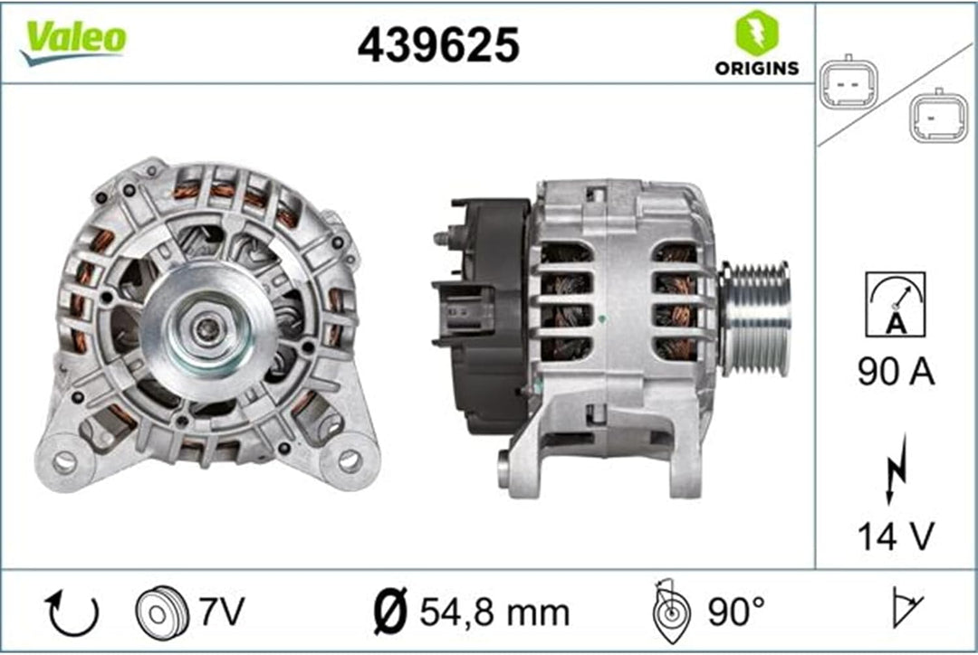 VALEO 439625 Generator Ladestrom des Generators: 90 Amp Rippen: 7 rippen Riemenscheibe Ø: 56 mm Span