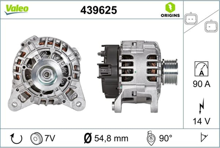 VALEO 439625 Generator Ladestrom des Generators: 90 Amp Rippen: 7 rippen Riemenscheibe Ø: 56 mm Span