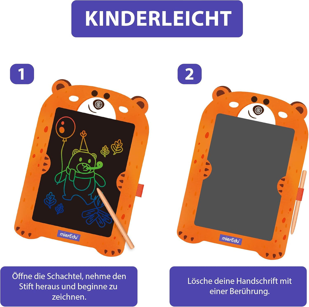 mierEdu LCD Schreibtafel Kinder Bär 8.5 Zoll – Magische Maltafel mit Stift, Zaubertafel für Mädchen