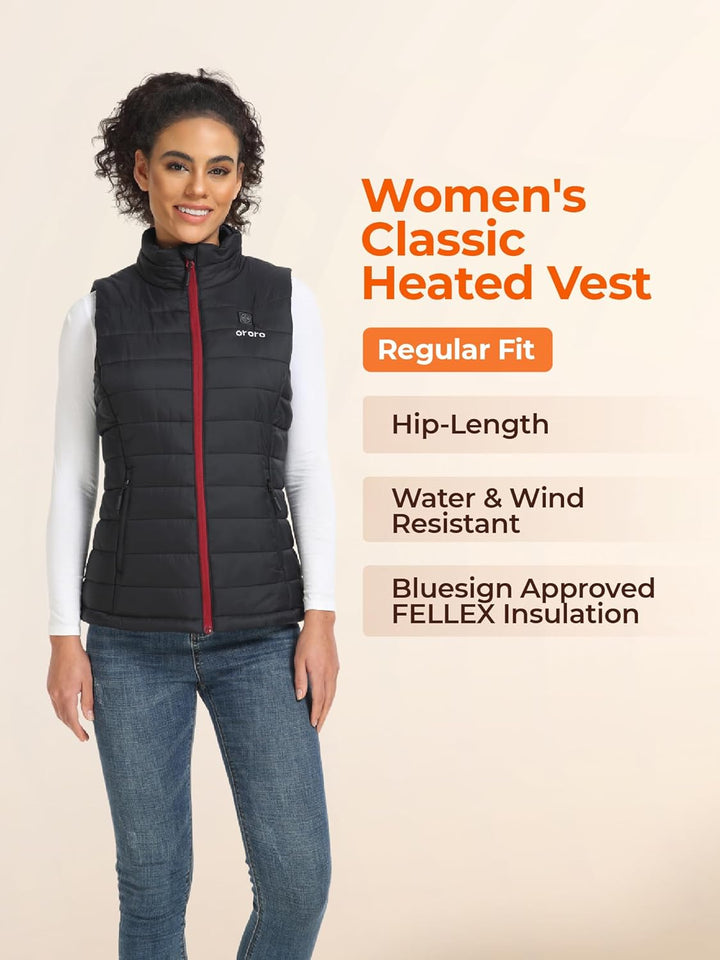 ORORO Beheizbare Weste Damen Mit Akku Leichte Beheizte Damenweste XS Neutral Schwarz, XS, Neutral Sc