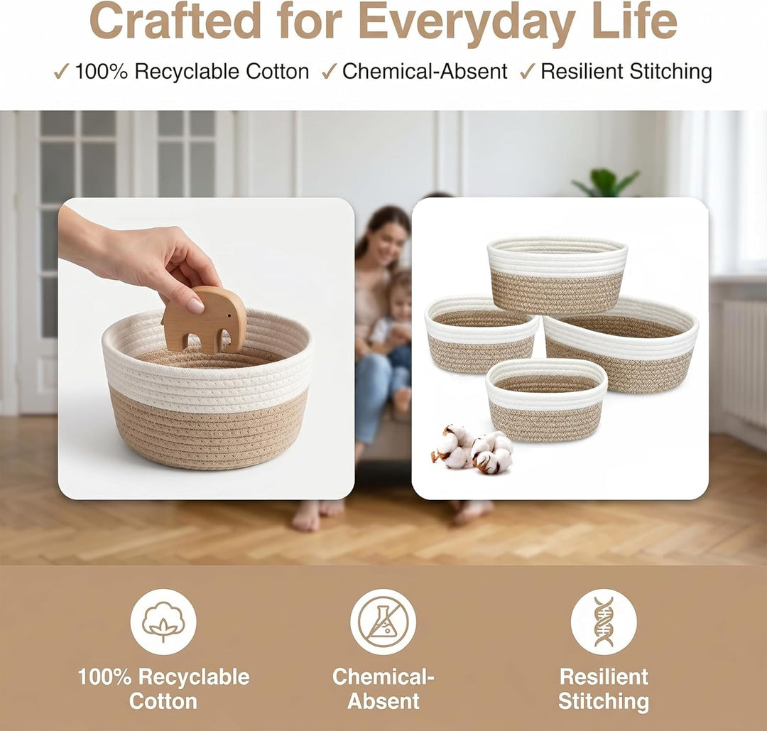 4 Stück Aufbewahrungskorb Geflochten Baumwollseil,Stapelbare Speicher Storage Basket,Stapelbare Korb
