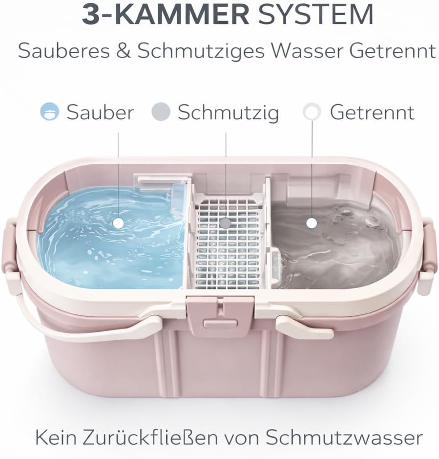 VIP Ahmet Bodenwischer Set mit Eimer zur Trennung von Schmutzwasser - 3-Kammern Flachmop System - 14