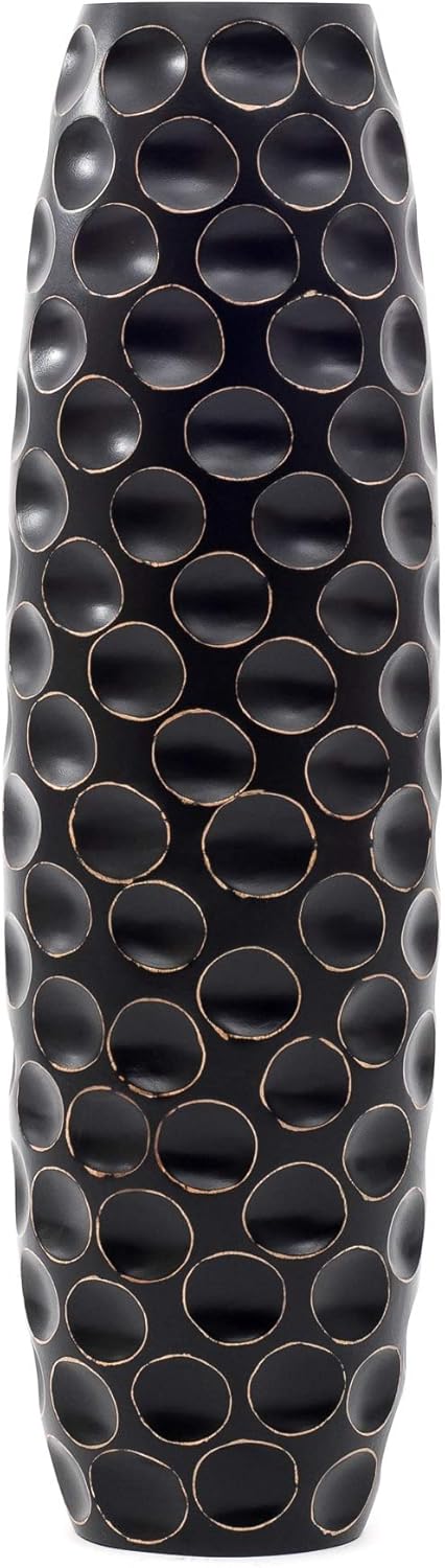 Leewadee Grosse Bodenvase für Dekozweige hohe Standvase Design Holzvase, Holz, 90 cm, Schwarz 90 cm