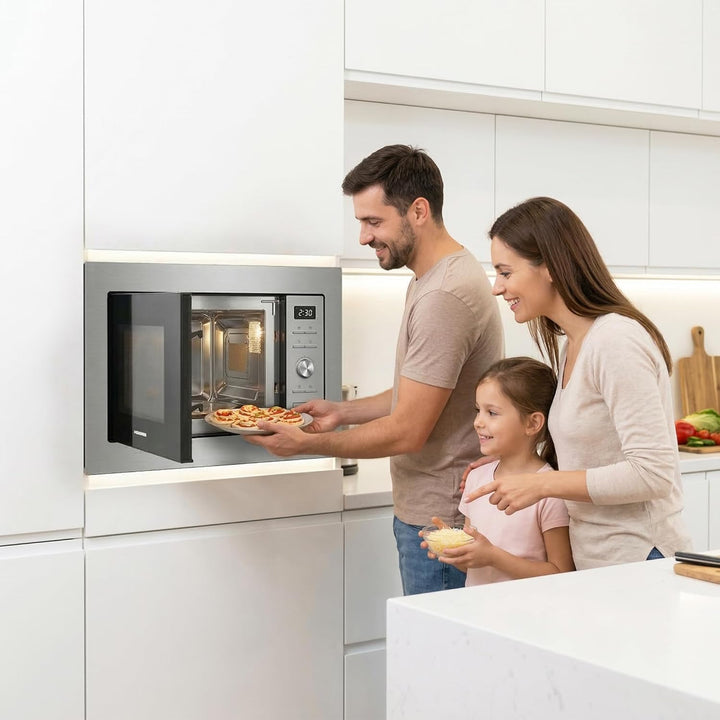 HMW-MDBI28GDIX Einbau-Mikrowellenofen – 28 L Garraum, Digitale Touch-Bedienung, Leistungsstarker Gri