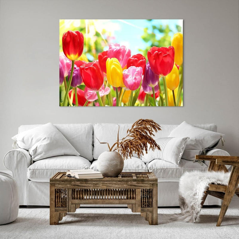 Bilder auf Leinwand 100x70cm Leinwandbild Tulpe Blume Garten Plantage Gross Wanddeko Bild Schlafzimm