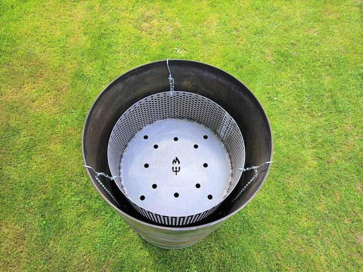 FireDeifi Grillplatte Feuerkorb | Feuerbox | Feuerstelle | Trommel | ⌀48 cm | Inklusive Ketten und H