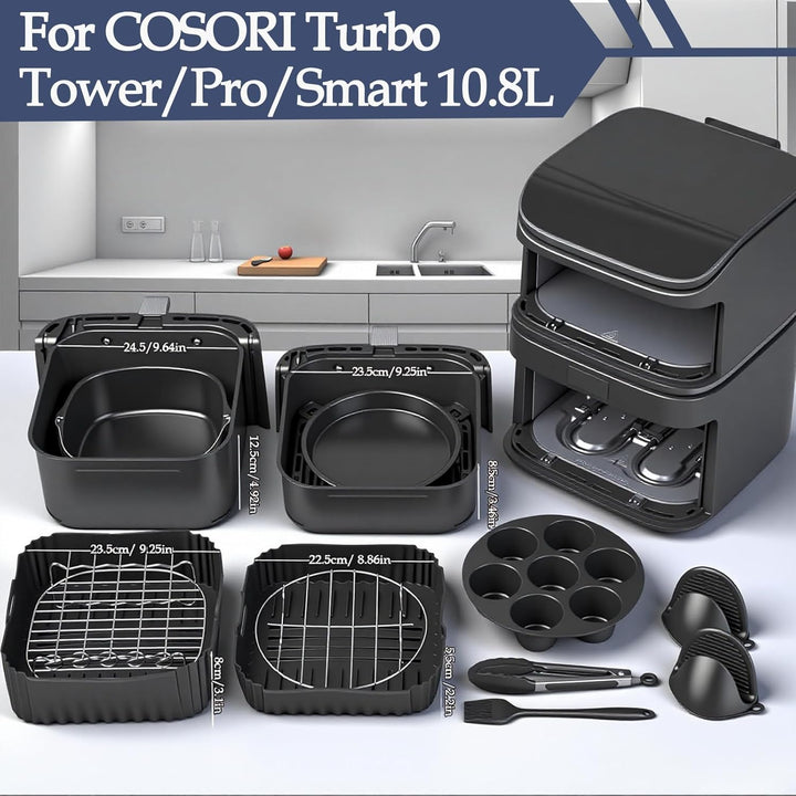 11 Stück Airfryer Zubehör Silikonform Heissluftfritteuse für Cosori Turbo Tower Pro Smart 10,8L Doub