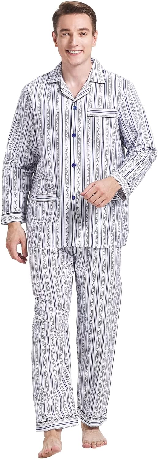 Amaxer 100% Baumwolle Herren Flanell Pyjamas Set Herren Pyjamas Home Fashion Pyjamas Langarm Hosen S