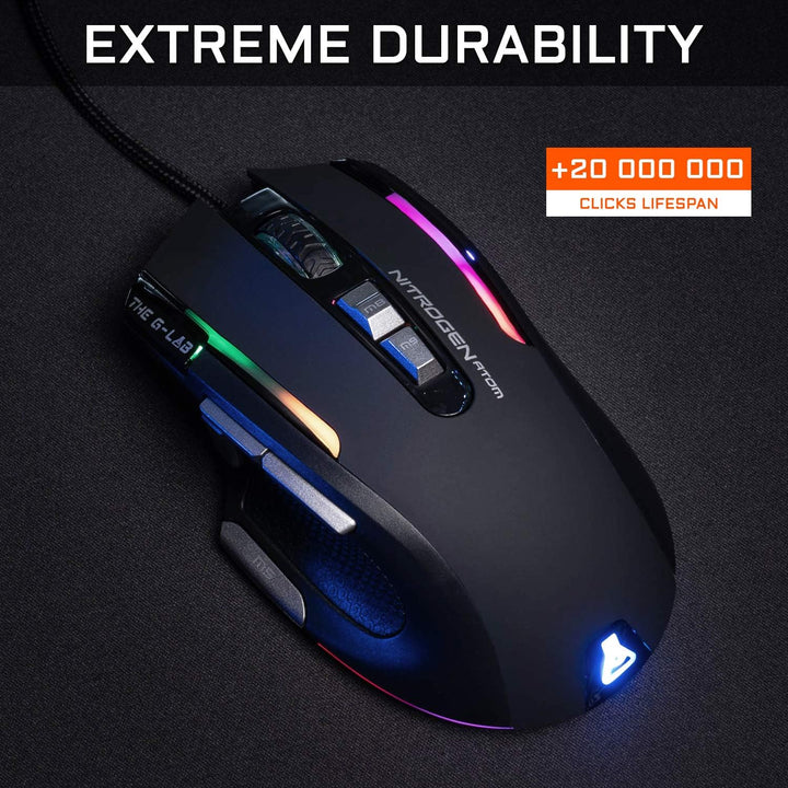 THE G-LAB Kult Nitrogen Atom Hochpräzise kabelgebundene Gaming-Maus - Optischer 4800 DPI Sensor, RGB