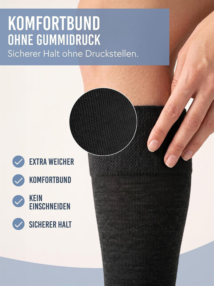 normani 6 Paar Kniestrümpfe aus Baumwolle mit Elasthan ohne Gummidruck - Hautfreundliche hohe Busine