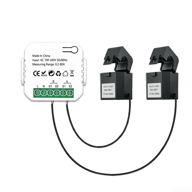 Tuya Smart Energiezähler, WiFi 80 A mit 2 Klemmen CT Smart Home Energiemonitor