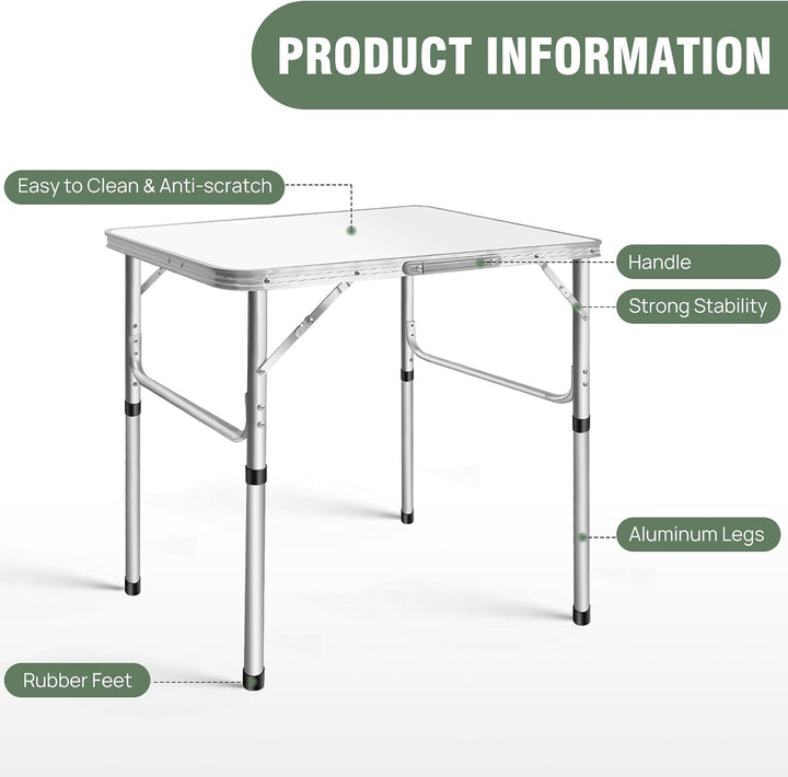 EFAN Campingtisch zusammenklappbar mit 2 verstellbaren Höhen, kleiner Klapptisch aus Aluminium, 75 c