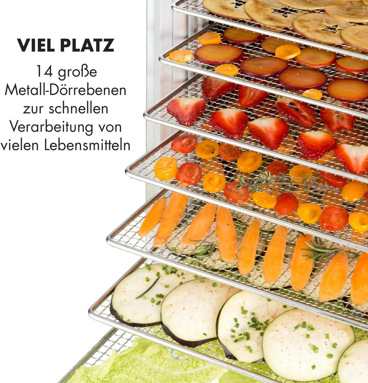 Klarstein Fruit Jerky 14 - Dörrgerät, Obst-/Fleisch- und Früchte-Trockner mit 1,8 m² Trockenfläche u
