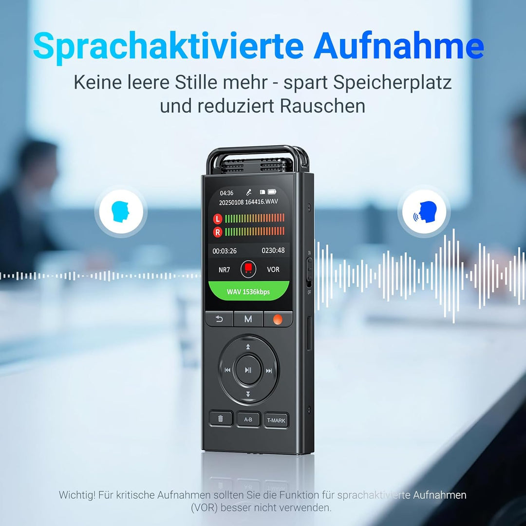 MECHEN 144GB Diktiergerät Digital, Sprachaktiviertes Aufnahmegerät mit 10,000 h Aufnahmezeit, 3072Kb