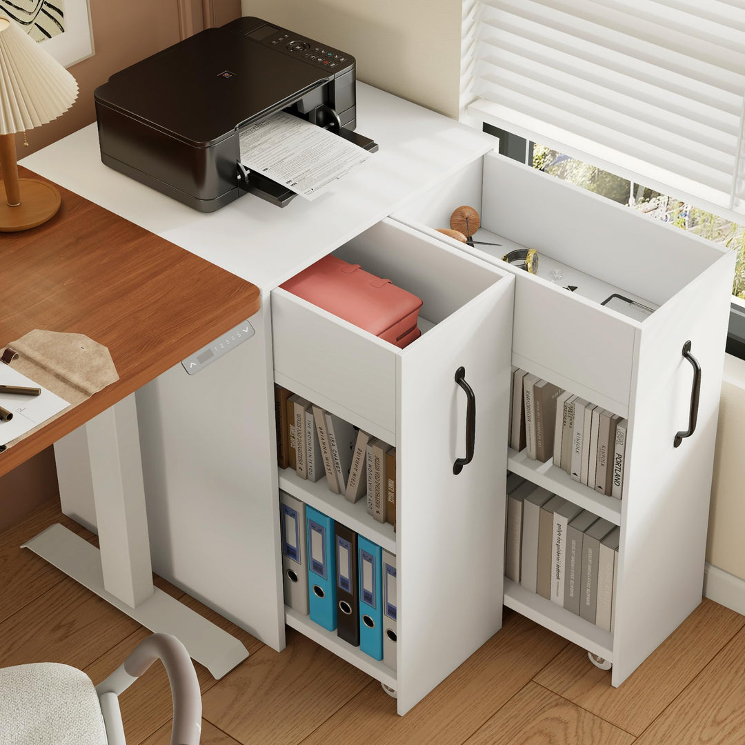 Aktenschrank auf Rollen 52x50x75 cm – Büro Rollcontainer mit Fächern & Schublade, aus Holz, flexibel