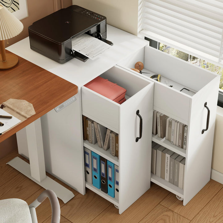 Aktenschrank auf Rollen 52x50x75 cm – Büro Rollcontainer mit Fächern & Schublade, aus Holz, flexibel