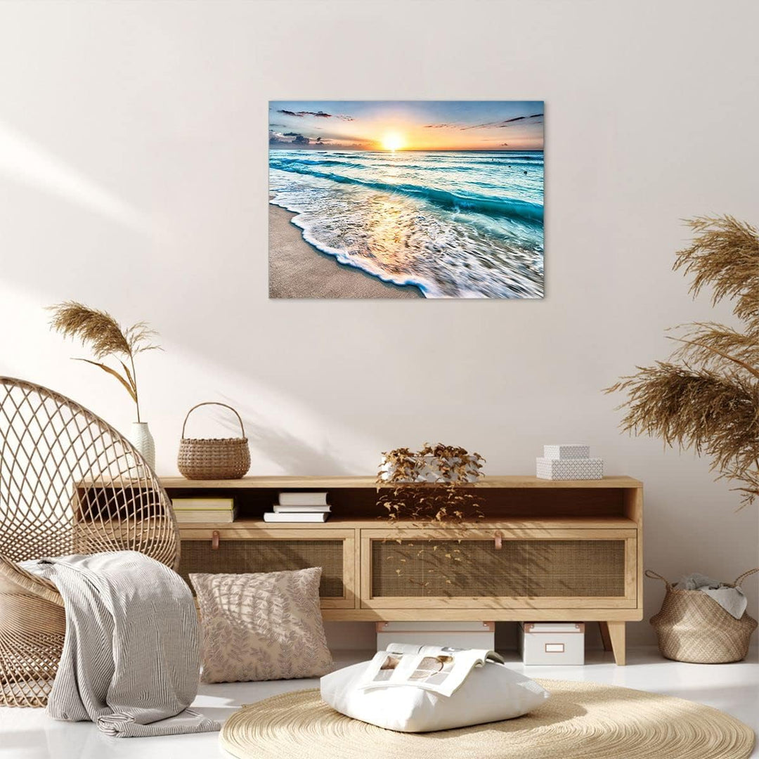 Bilder auf Leinwand Meer Welle Strand Leinwandbild mit Rahmen 70x50cm Wandbilder Dekoration Wohnzimm