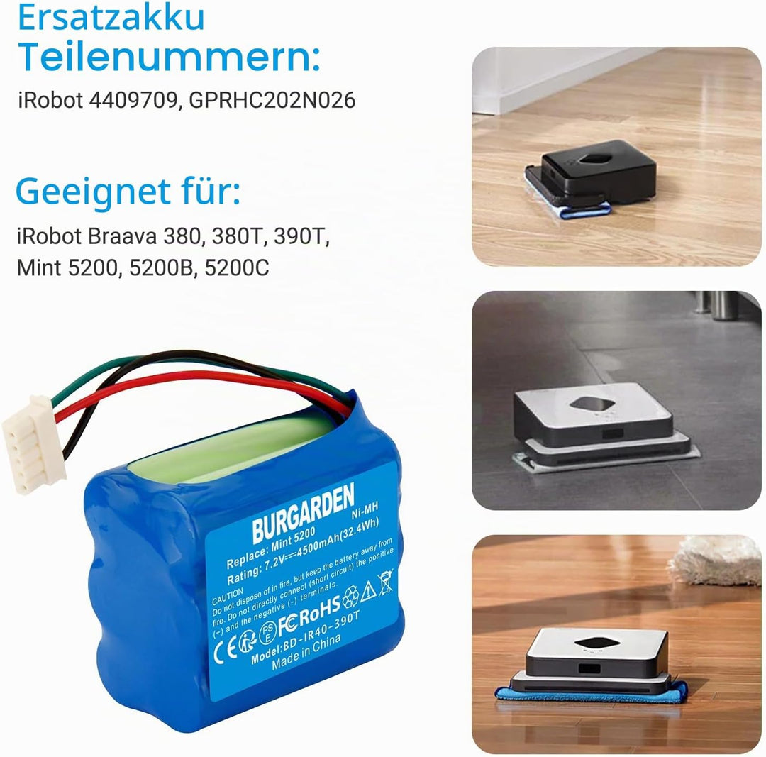 7.2V 4500mAh NI-MH akku Wiederaufladbar, Ersatz-akku für 380, 380T, 390T, Kompatibel mit Mint 5200 5